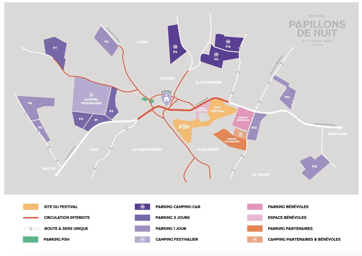 Plan accès, parkings et site du festival Papillons de Nuit 2026 