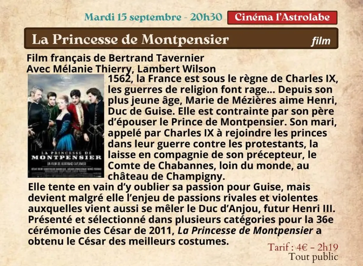 Festival Re-naissance à Figeac : ciné rencontre, la Princesse de Montpensier