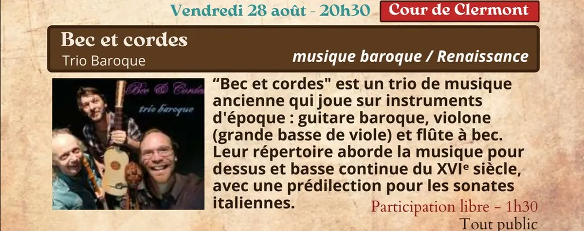 Festival Re-naissance à Figeac : concert, bec et cordes, Trio Baroque