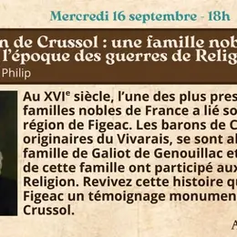 Festival Re-naissance à Figeac, conférence : la Maison de Crussol