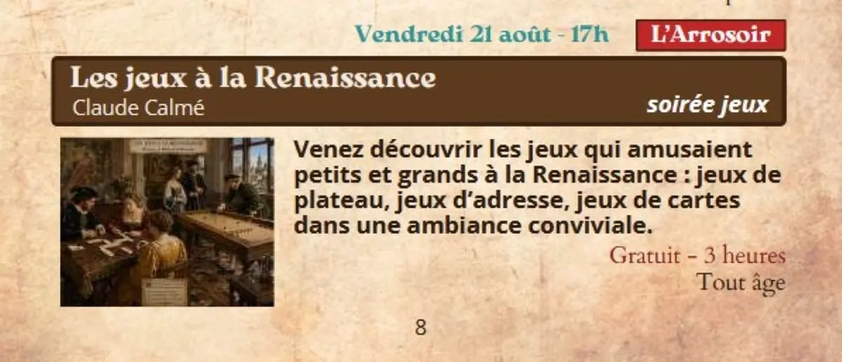 Festival Re-Naissance à l'Arrosoir : les jeux à la Renaissance