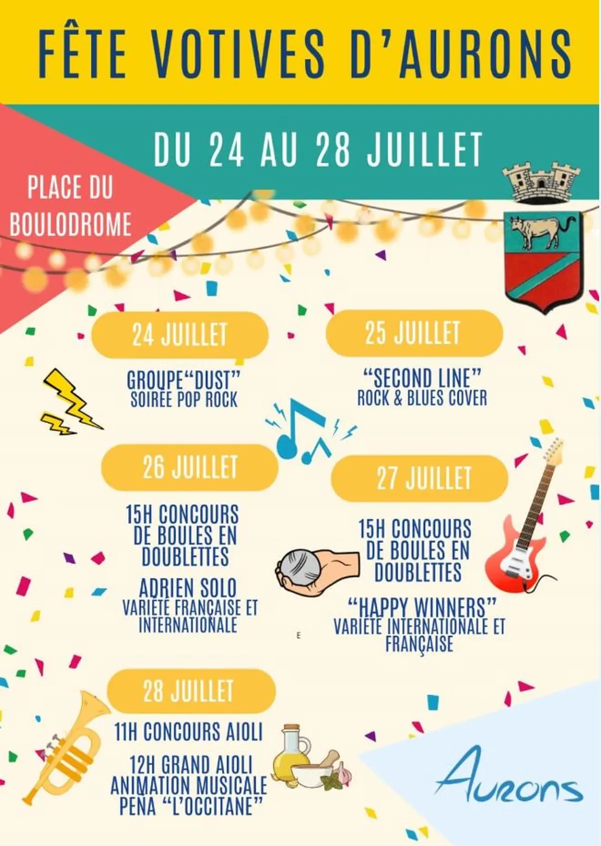 Fêtes votives d'Aurons : concours de pétanque en doublettes