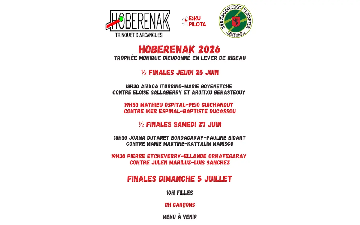 Finales  Tournoi Monique Dieudonné et Hoberenak 2026