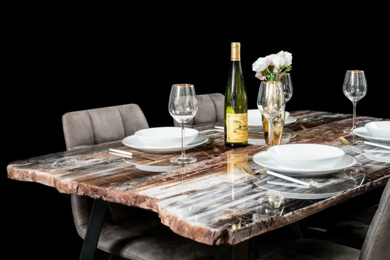 Table Showlow en bois fossilisé d'Arizona. 