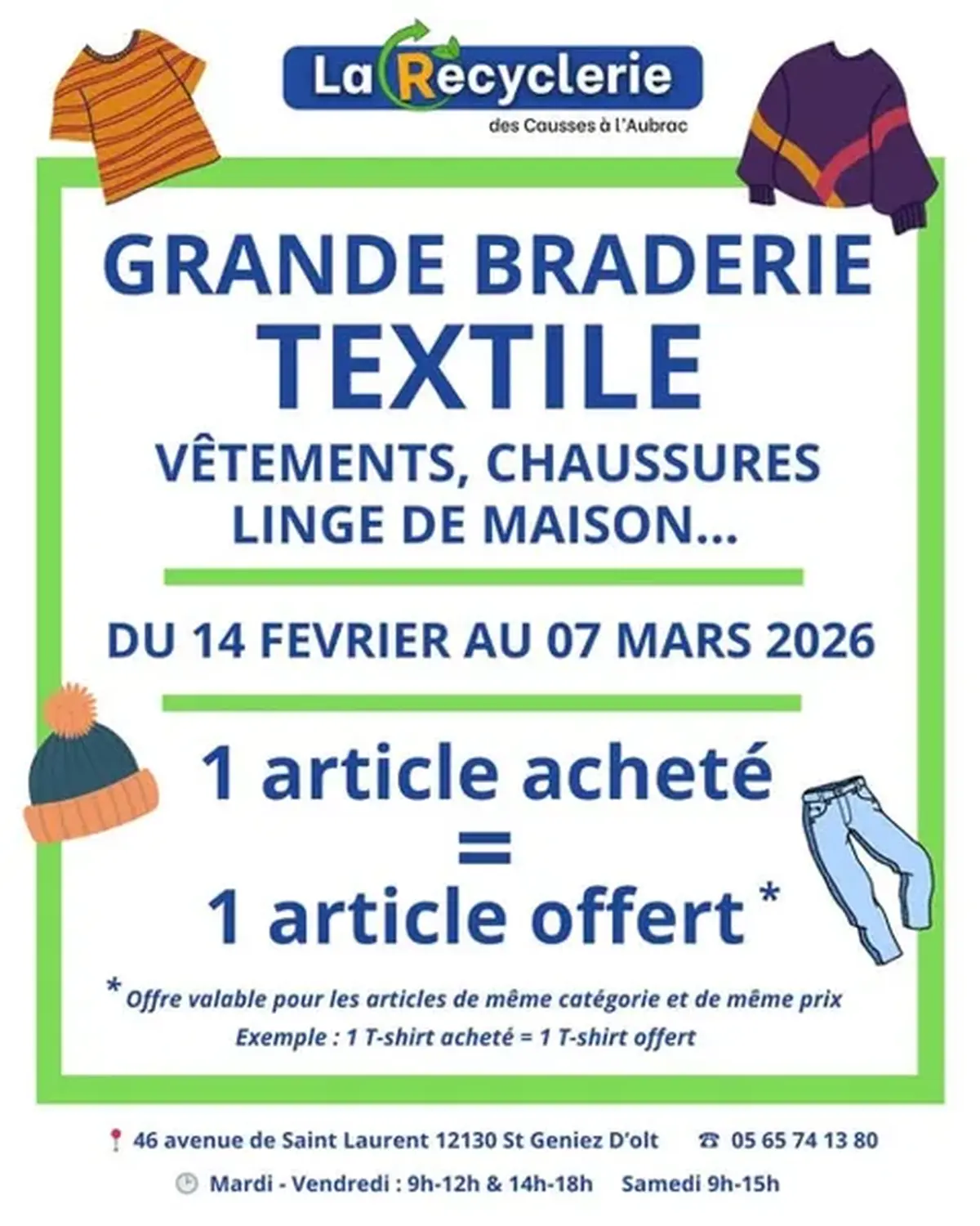 Grande Braderie Textile à la recyclerie de St Geniez d'Olt
