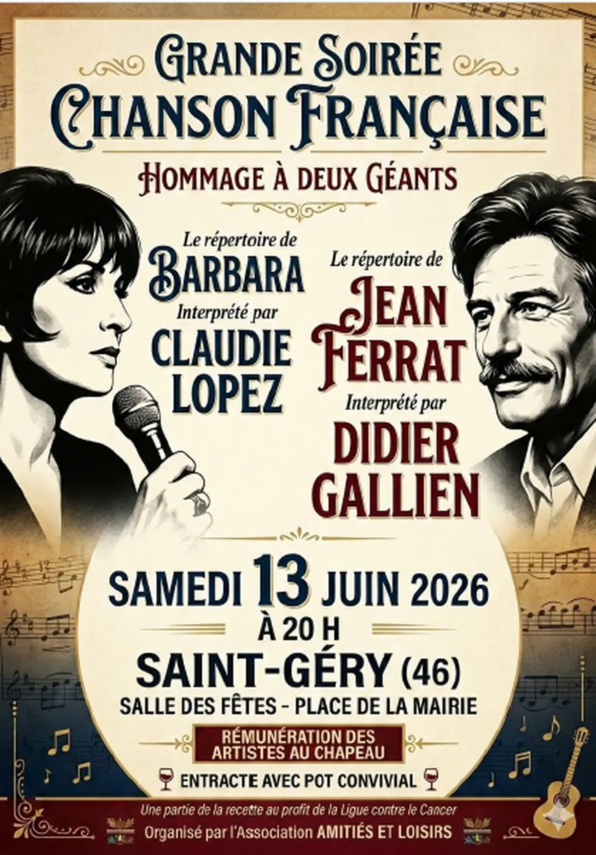 Grande soirée chanson française : hommage à Barbara et Jean Ferrat