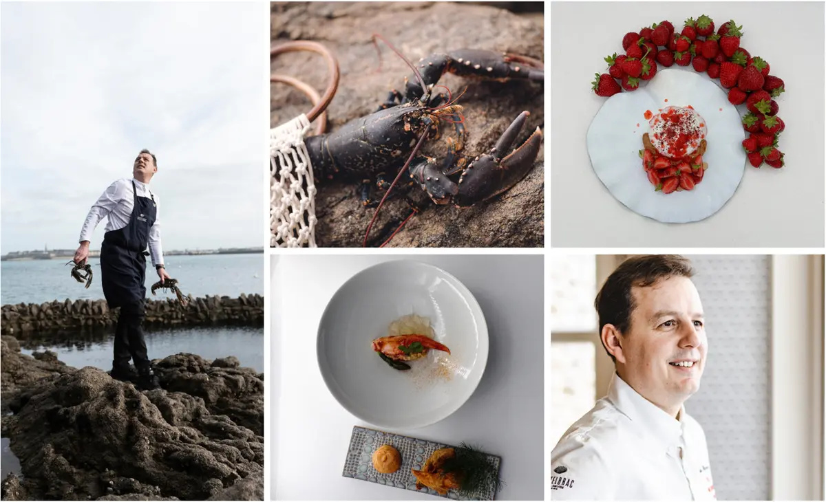 Le chef étoilé de Dinard signe un menu homard bleu en trois services qui joue avec les codes de la cuisine bretonne