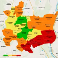 La carte des prix de la m2A dessine un paysage immobilier très contrastĂ©, oĂą l’on voit clairement se structurer plusieurs zones distinctes. © JDS