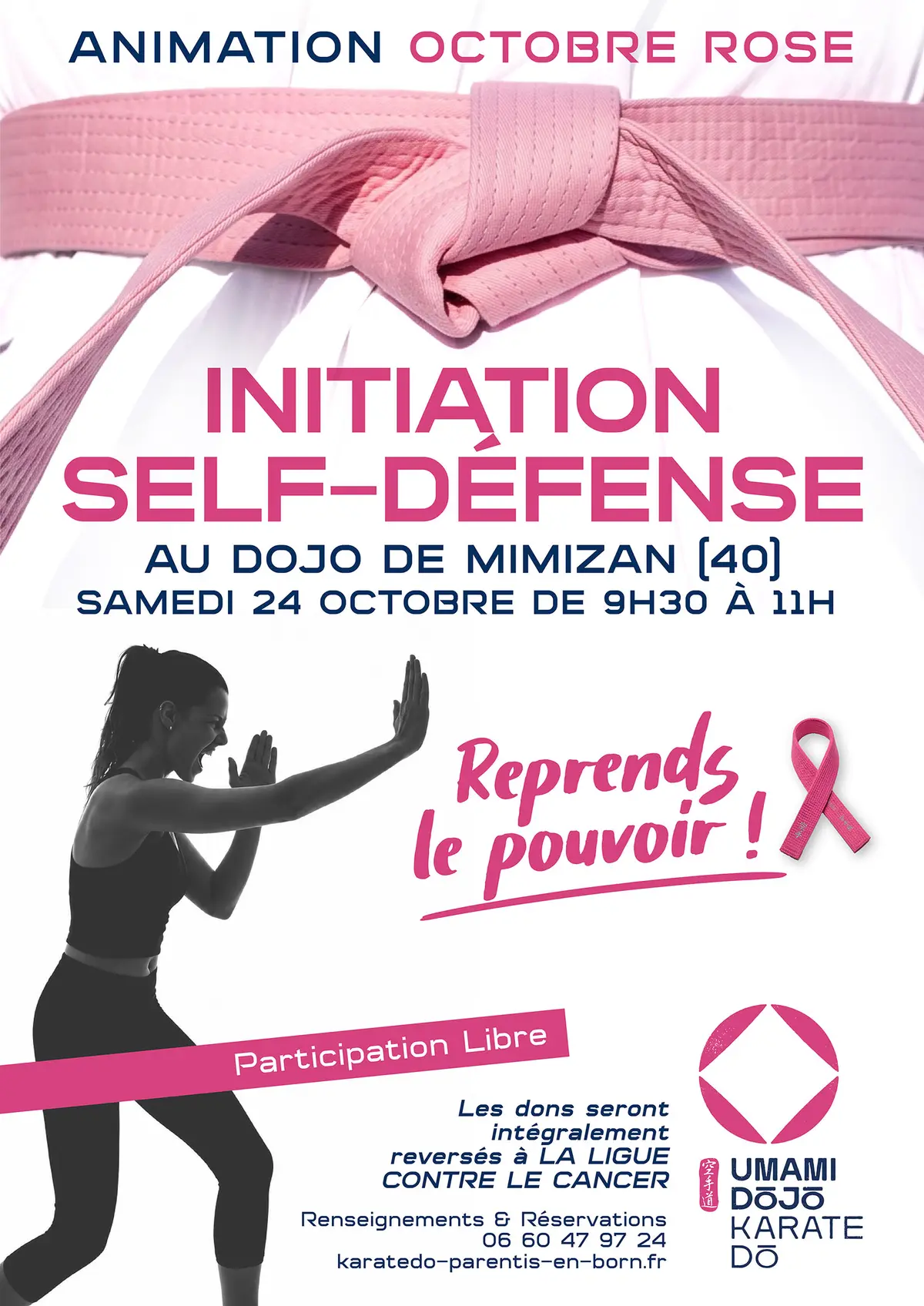 Initiation à la self-défense pour les femmes, le samedi 24 octobre, dans le cadre d'Octobre Rose