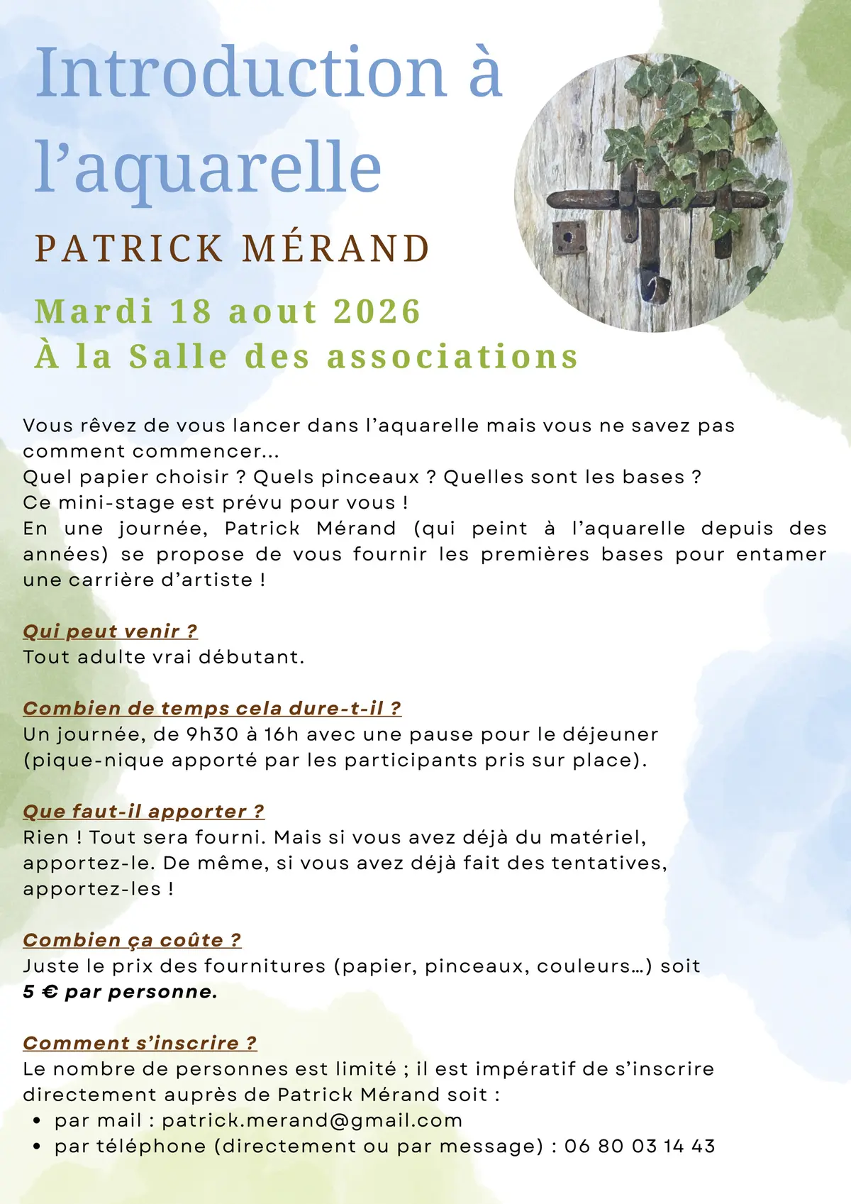 Introduction à l’aquarelle avec Patrick Mérand