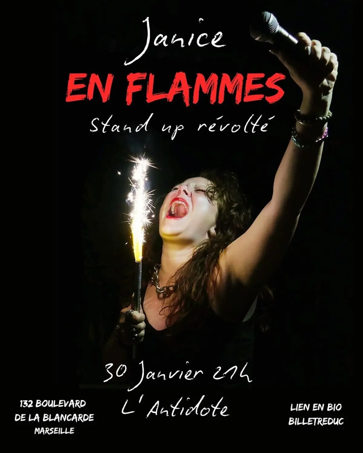 Janice en Flammes dans Stand up révolté