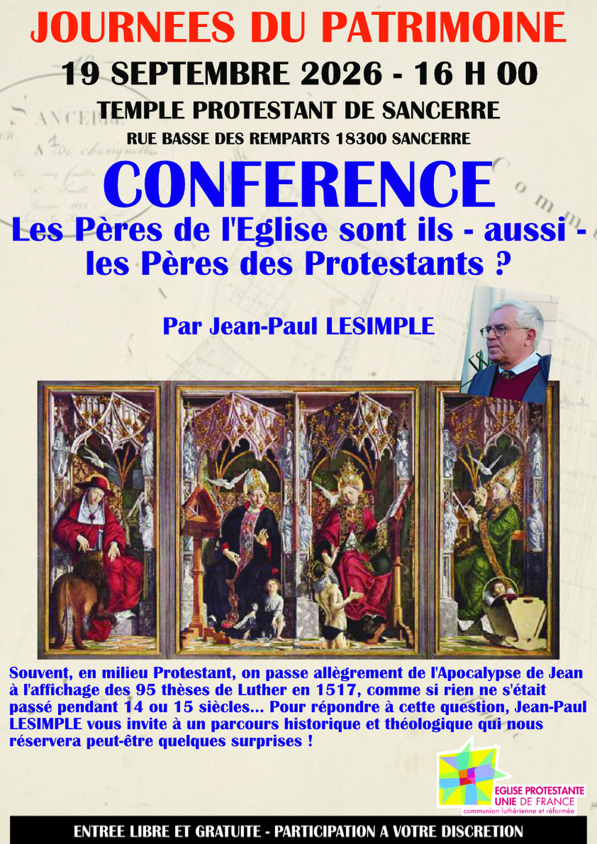 [JEP] Conférence au Temple Protestant de Sancerre