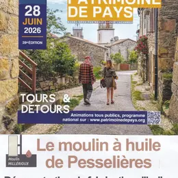 [Journée du patrimoine de Pays et des Moulin]: démonstration de fabrication d'huile de noix à la meule de pierre