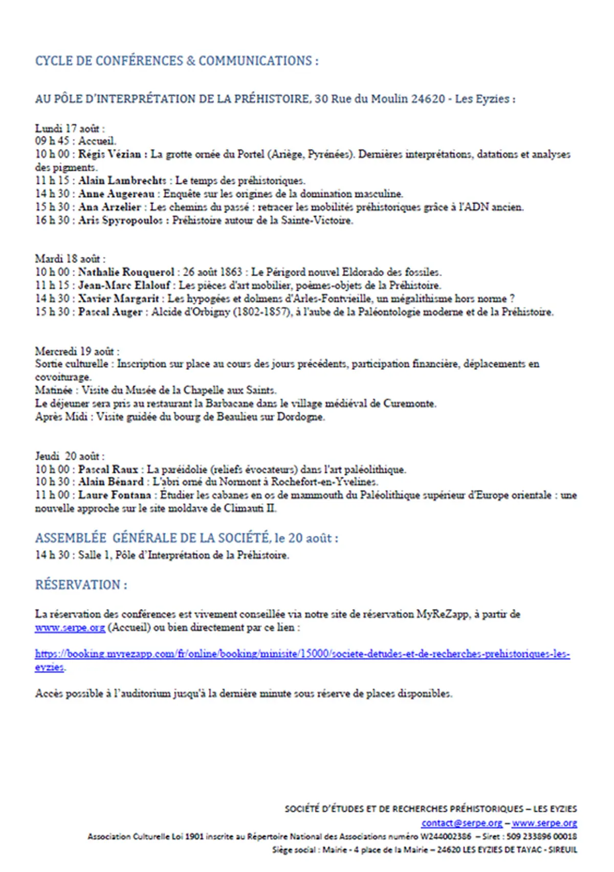 Journées de la Préhistoire - Conférences