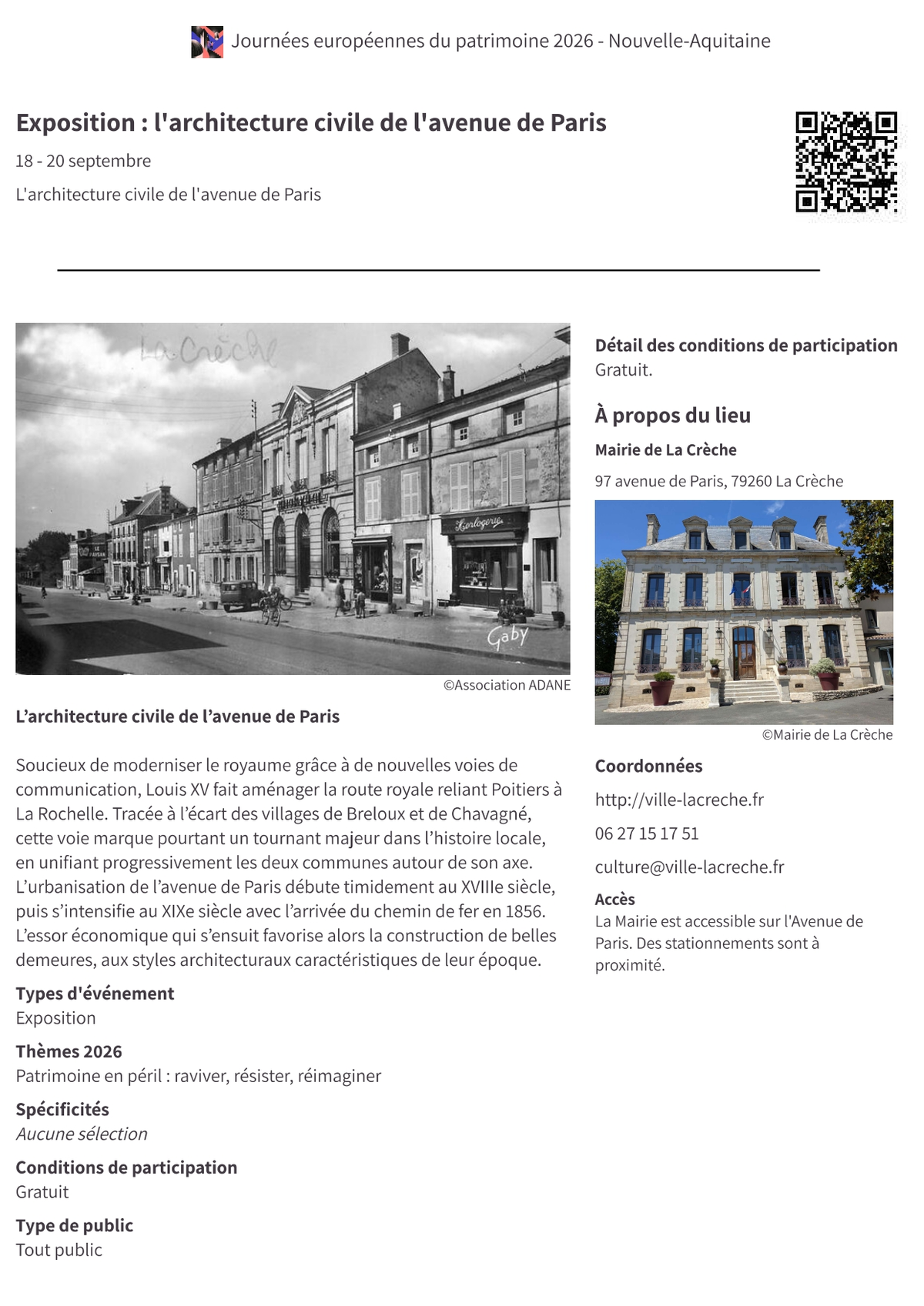 Journées du Patrimoine : Exposition sur l'architecture civile de l'avenue de Paris