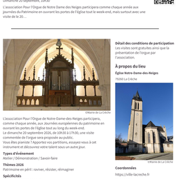 Journées du Patrimoine : Visite commentée et démonstration de l'orgue de Notre-Dame-des-Neiges