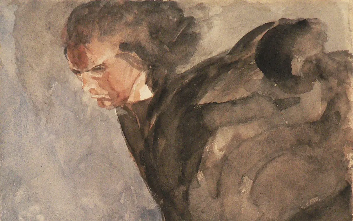 Antoine Bourdelle, Beethoven, Crayon au graphite et aquarelle sur papier
