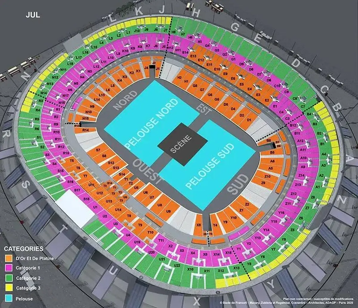 Le plan et les prix du concert de JUL au Stade de France
