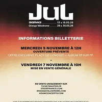 Infos sur les préventes et la billetterie pour les concerts de JUL en 2026 DR