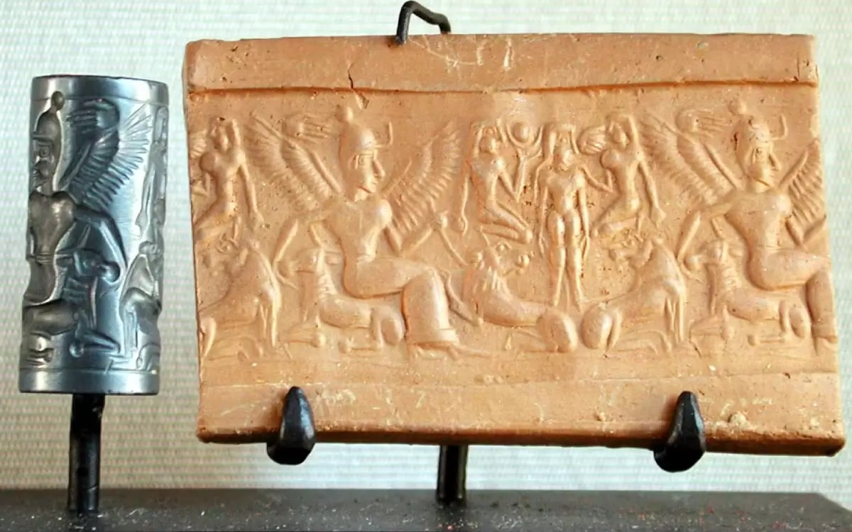 Sceau et empreinte de sceau daté du XIVe s. av. J.-C. provenant d’Ougarit (Syrie) conservés au Musée du Louvre (Paris)