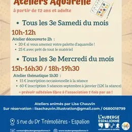 L'Auberge espalionne - Ateliers Aquarelle initiation et pratique libre