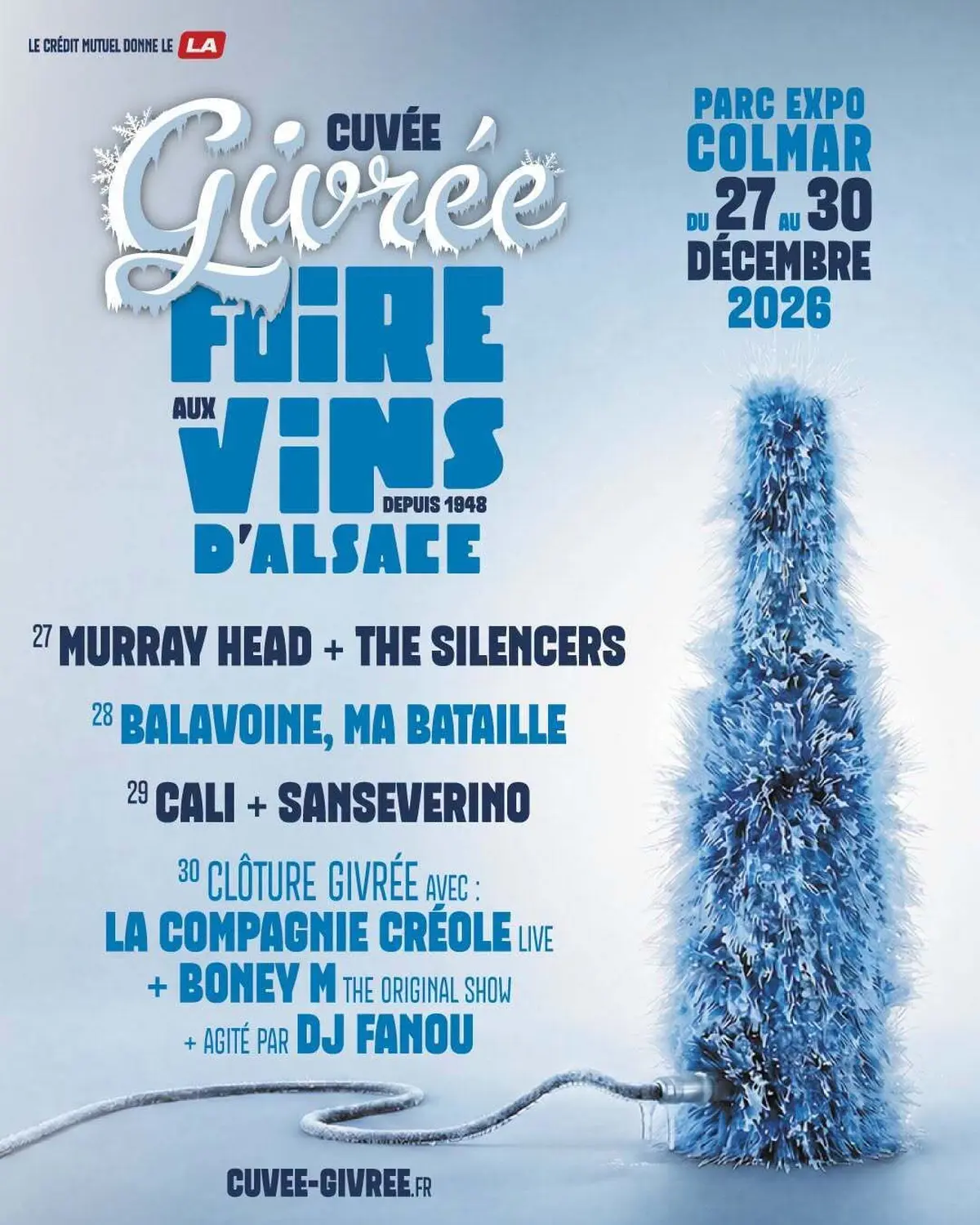 La Cuv&eacute;e Givr&eacute;e de la Foire aux Vins d'Alsace revient au Parc Expo de Colmar du 27 au 30 d&eacute;cembre 2026