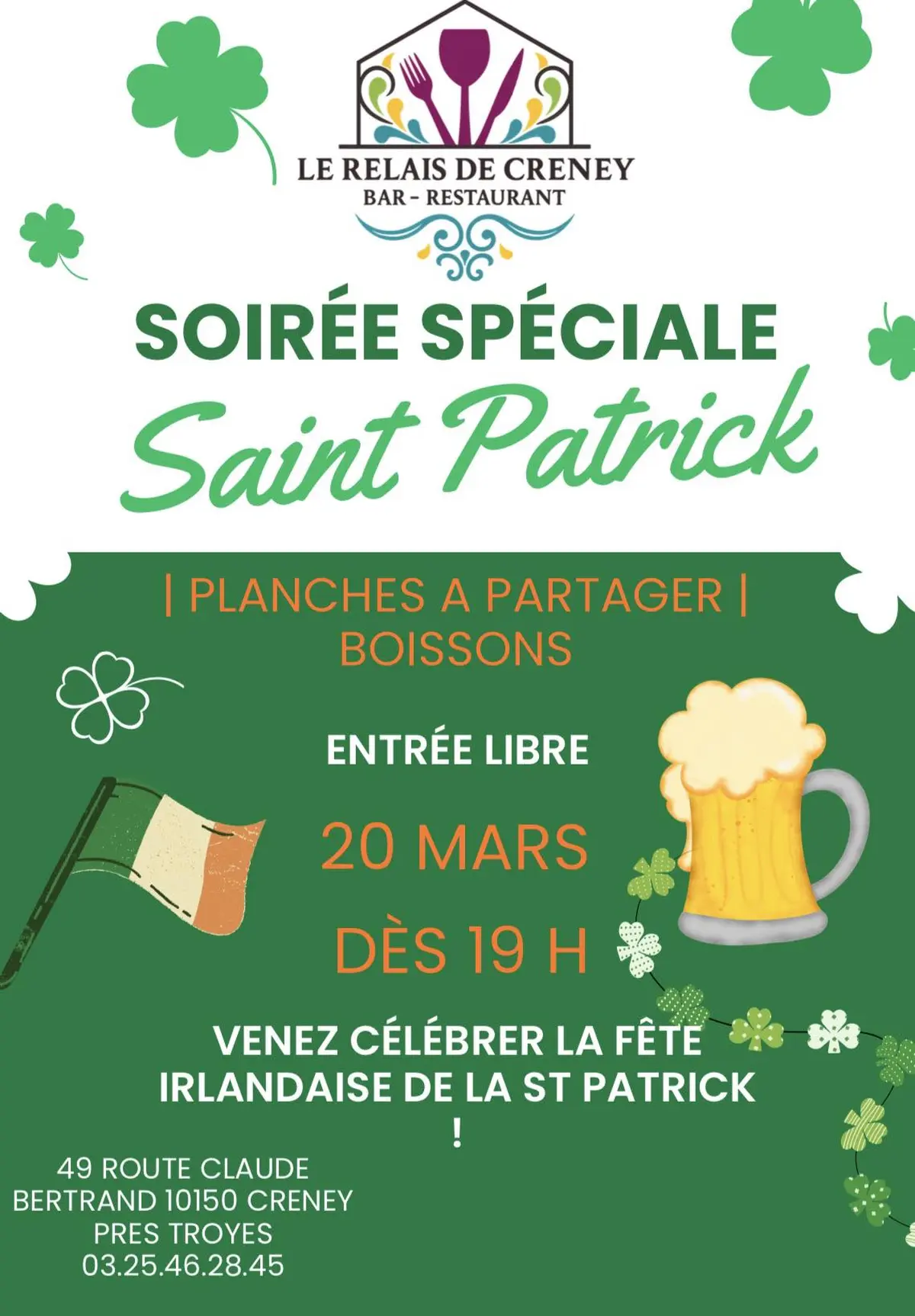 La Saint-Patrick arrive au Relais de Creney !