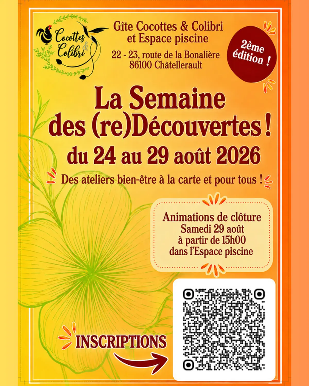 La Semaine des (re)Découvertes ! Du 24 au 29 aoûtGîte Cocottes & Colibri et espace piscine