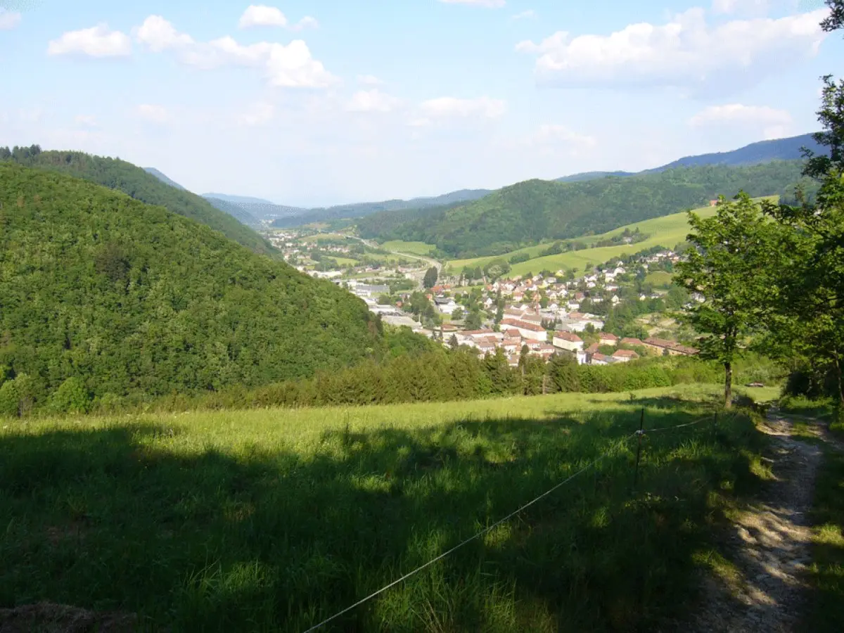 La valle du Val d'Argent, avec les premières habitations de Ste-Marie-aux-Mines