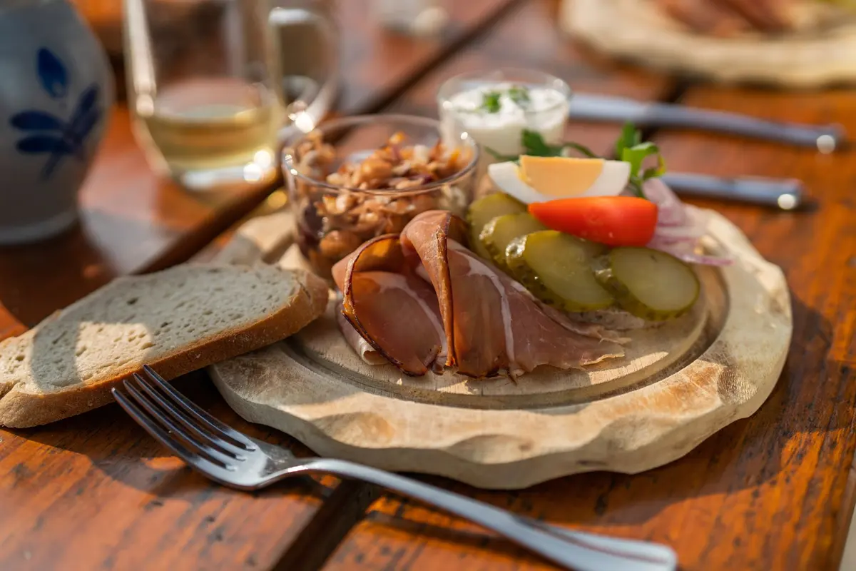 Assiette de collation lors d’une randonnée gourmande