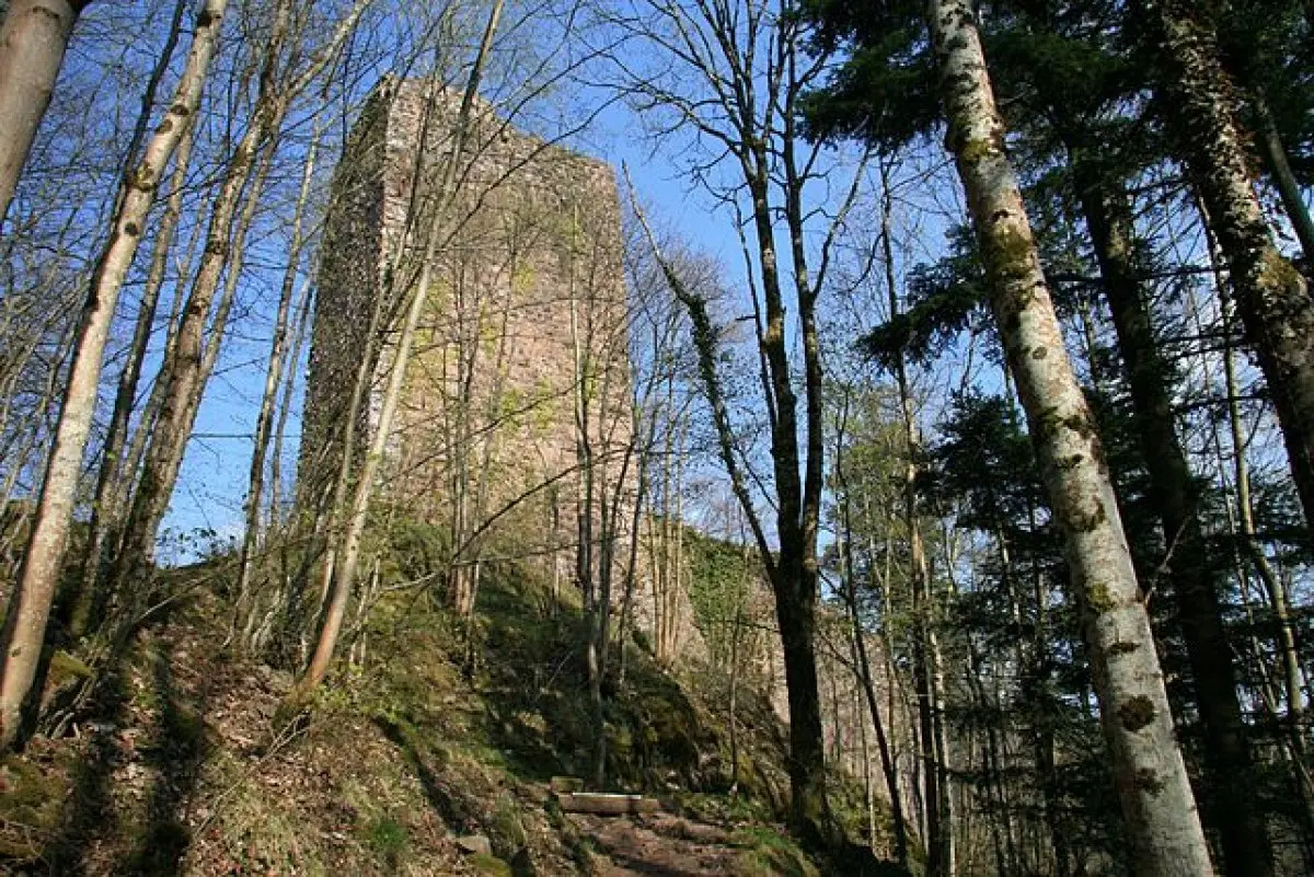 La tour du Haut Nideck surplombe la c&eacute;l&egrave;bre cascade