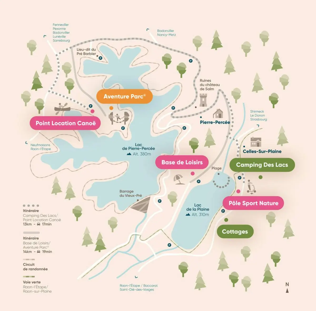 Plan des activités sur le site de Pierre-Percée