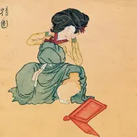Attribué à Kim Hongdo, Femme se coiffant, couleur sur papier, 24,7 × 26,0 cm, yuk2190-1 &copy; Musée de l’Université nationale de Séoul.