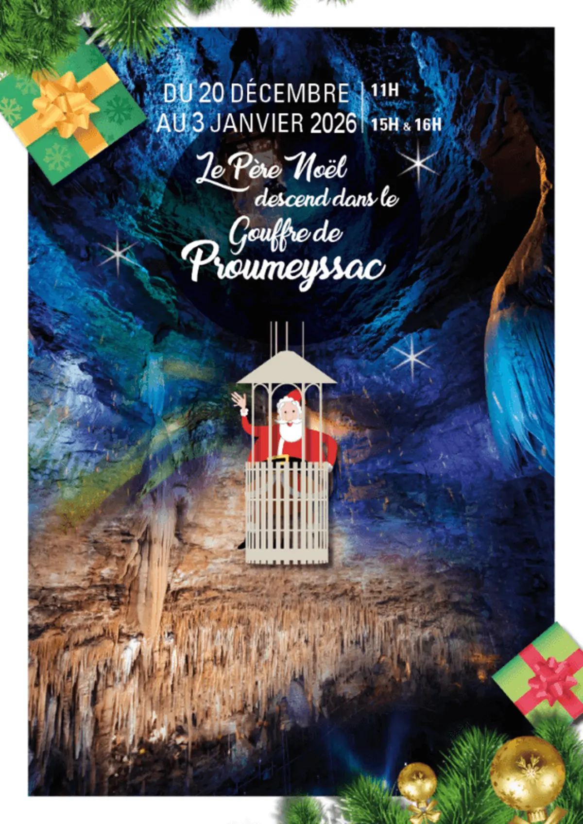 Le Père Noël descend dans le Gouffre de Proumeyssac