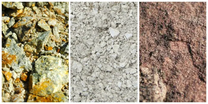 Granite, calcaire et grès.