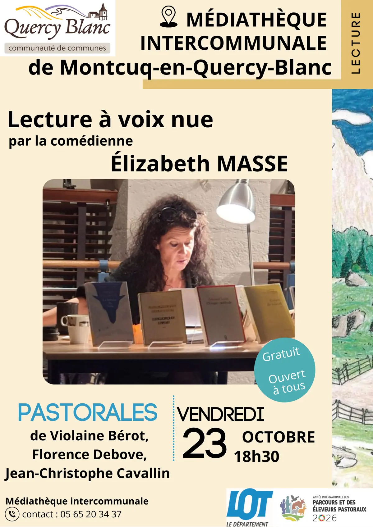 Lecture à voix nue à la Médiathèque intercommunale de Montcuq : Pastorales