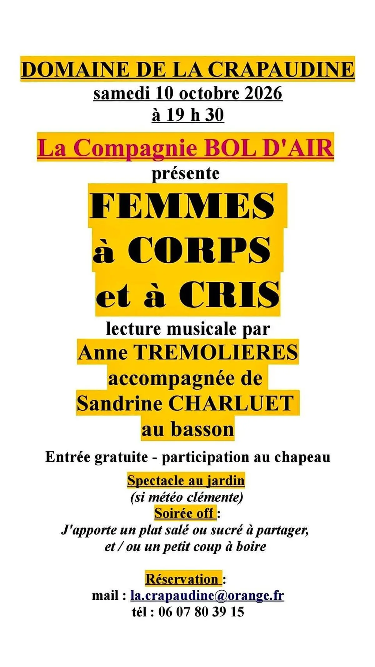 Lecture musicale Femmes à corps et à cris