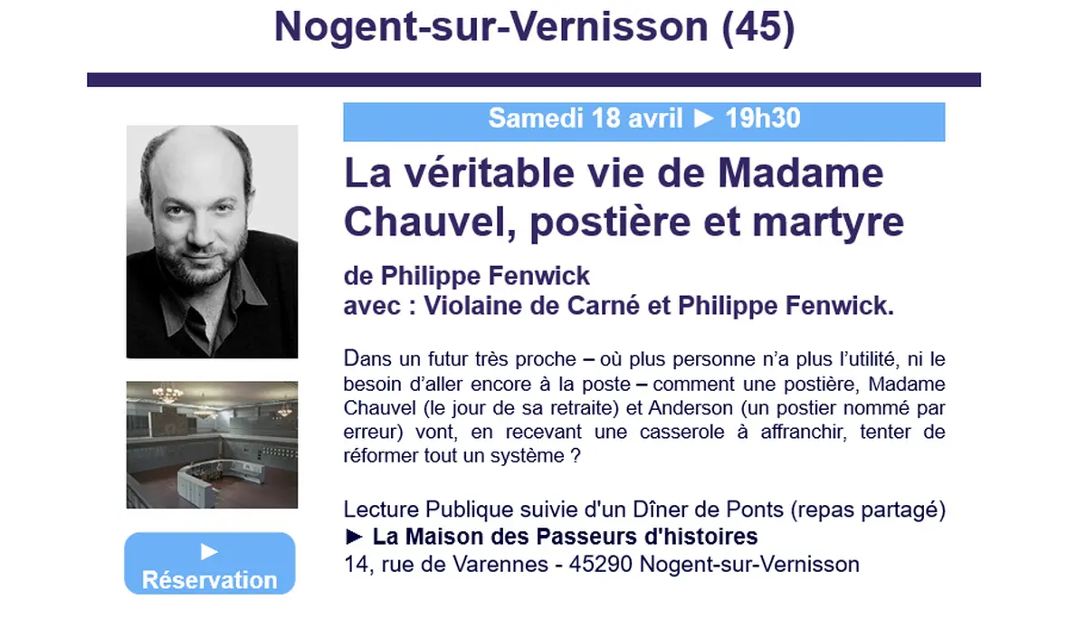 Lecture théâtrale La véritable vie de Madame Chauvel, postière et martyre
