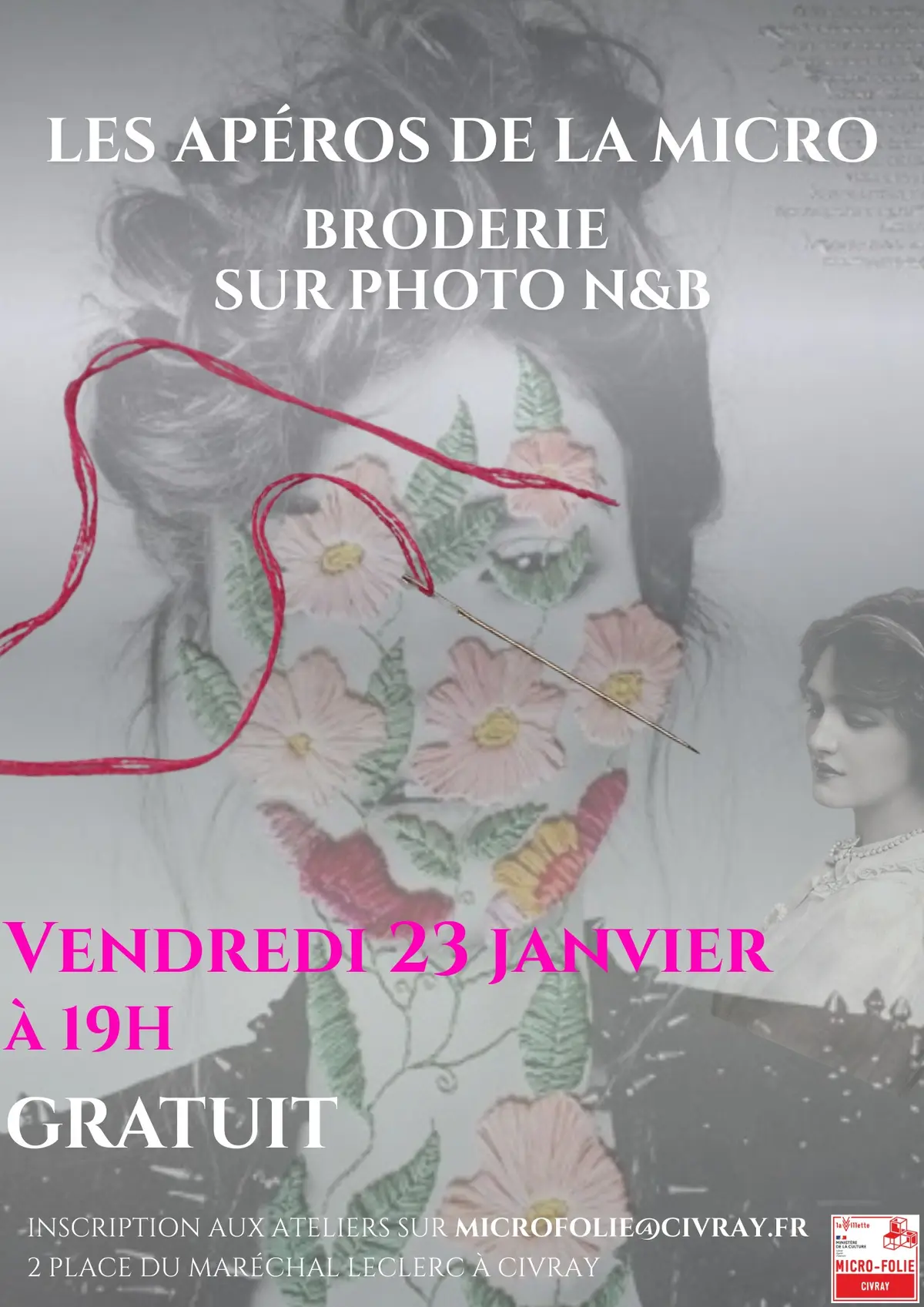 Les apéros de la Micro : Broderie sur photo N&B