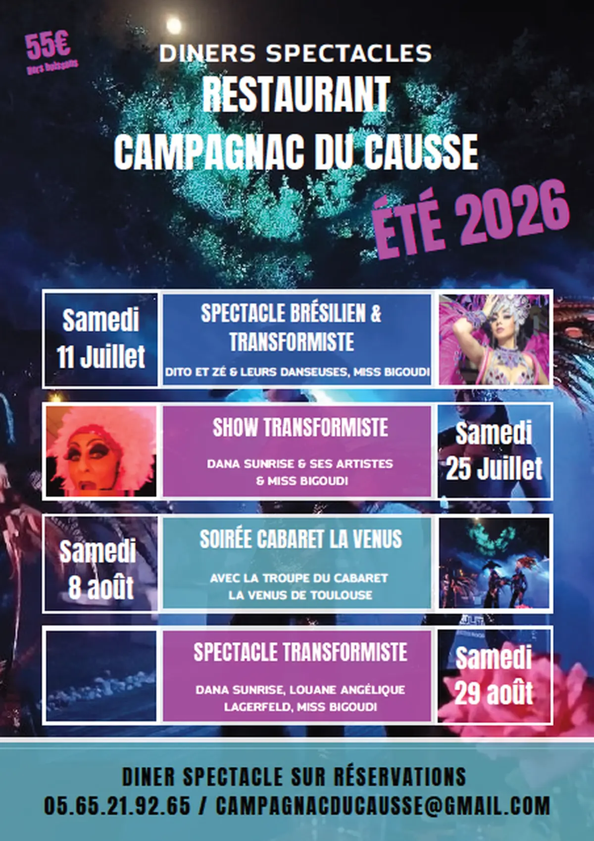 Les Diners spectacles au restaurant Campagnac du Causse