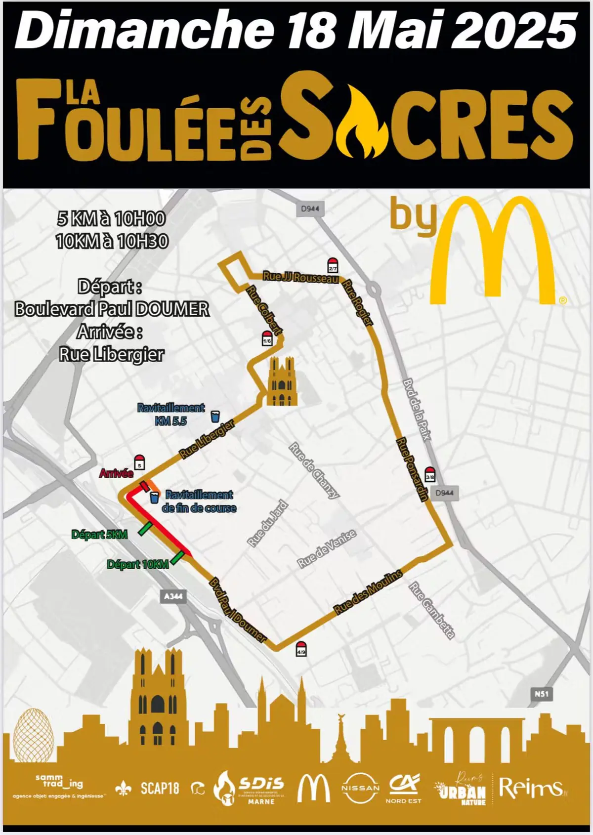 Parcours 2025 de la Foulée des sacres à Reims