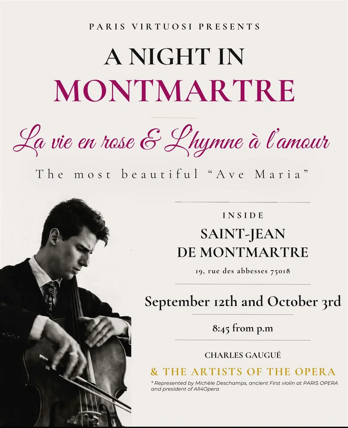 Les plus beaux Ave Maria, la Vie en Rose & l'Hymne à l'Amour à Montmartre avec Les Artistes de l'Opéra et Charles Gaugué
