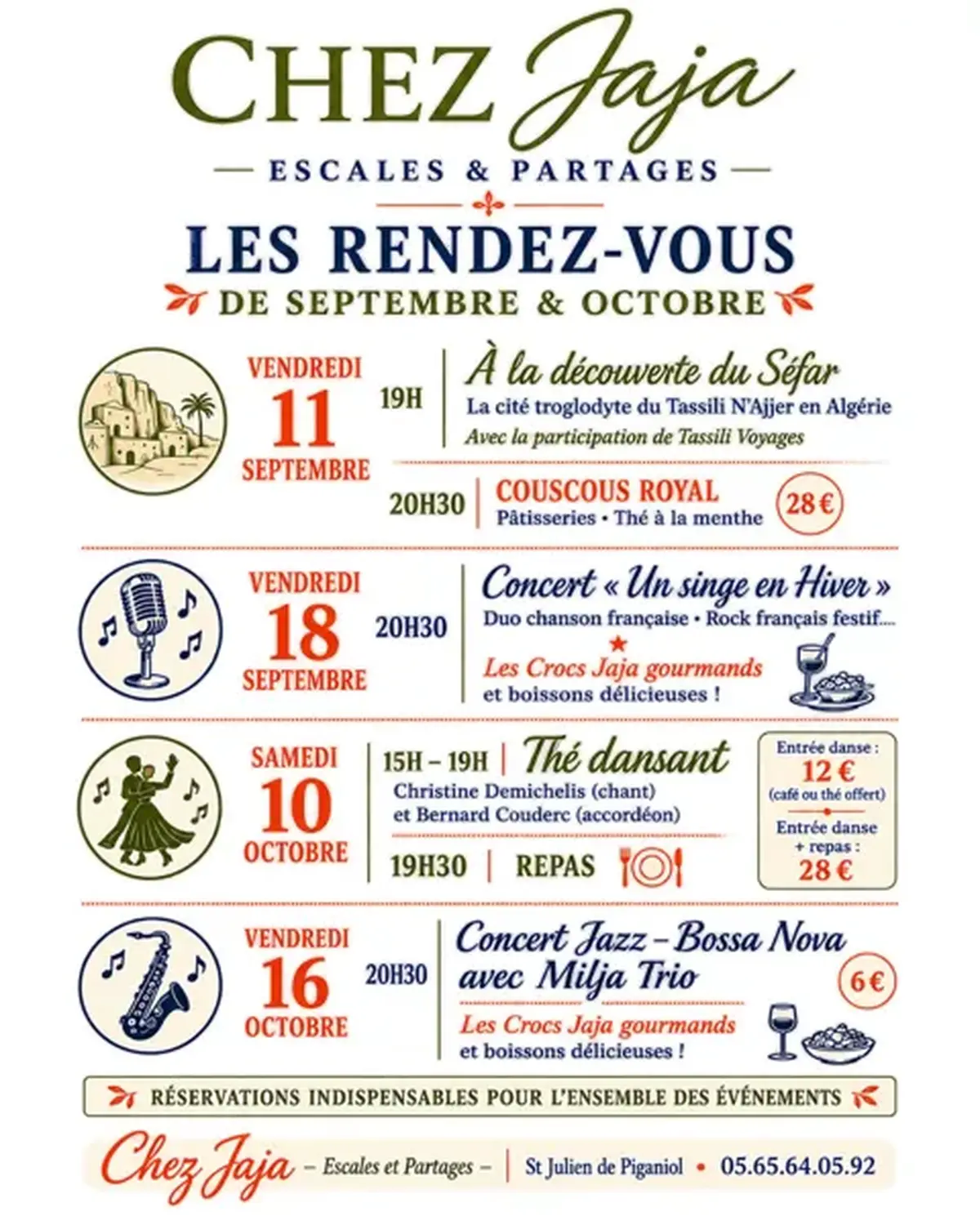 Les rendez-vous de septembre et octobre chez Jaja - Escales & partages