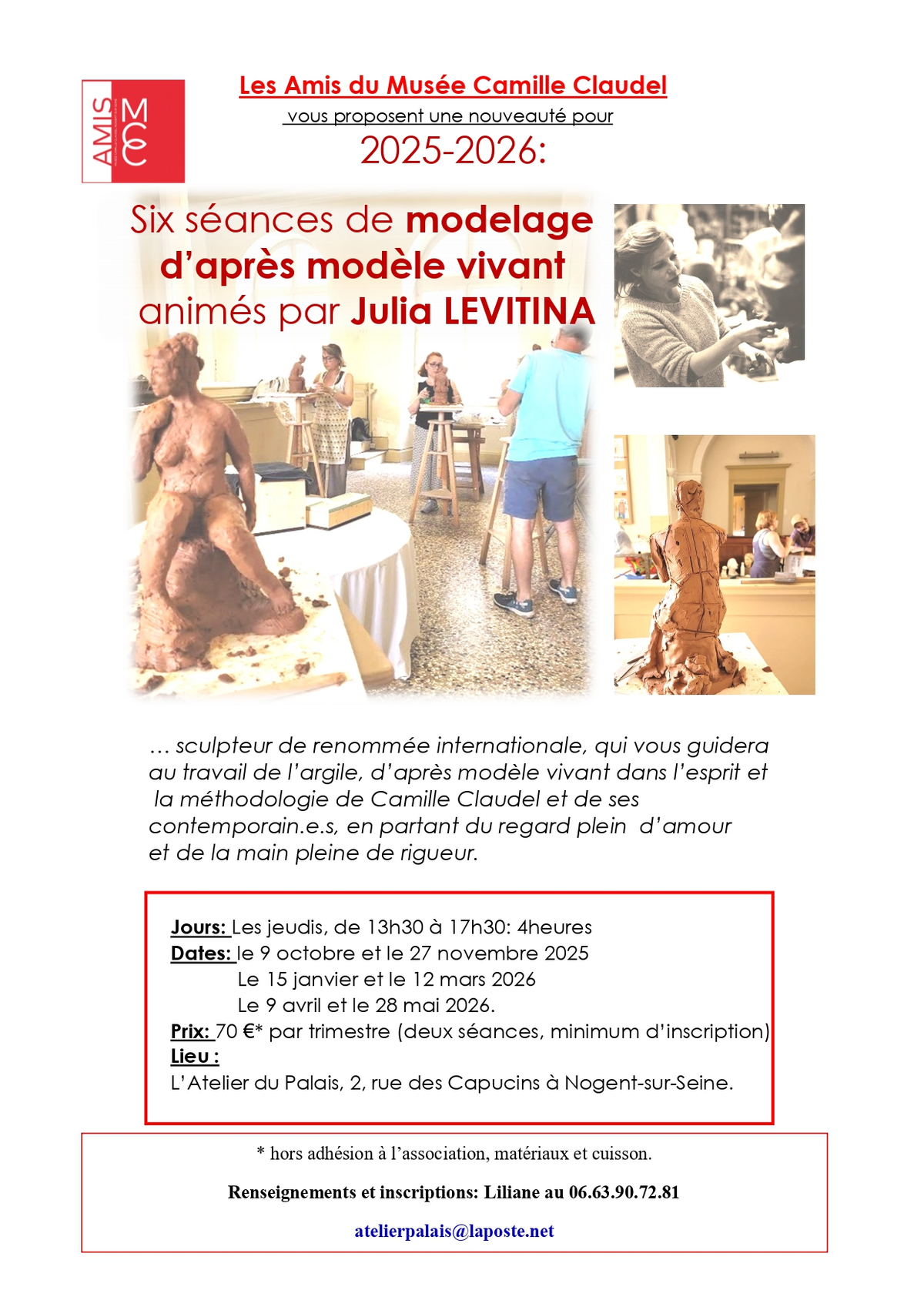 Les séances de modelage d'après modèle vivant par Les Amis du Musée Camille Claudel à Nogent-sur-Seine