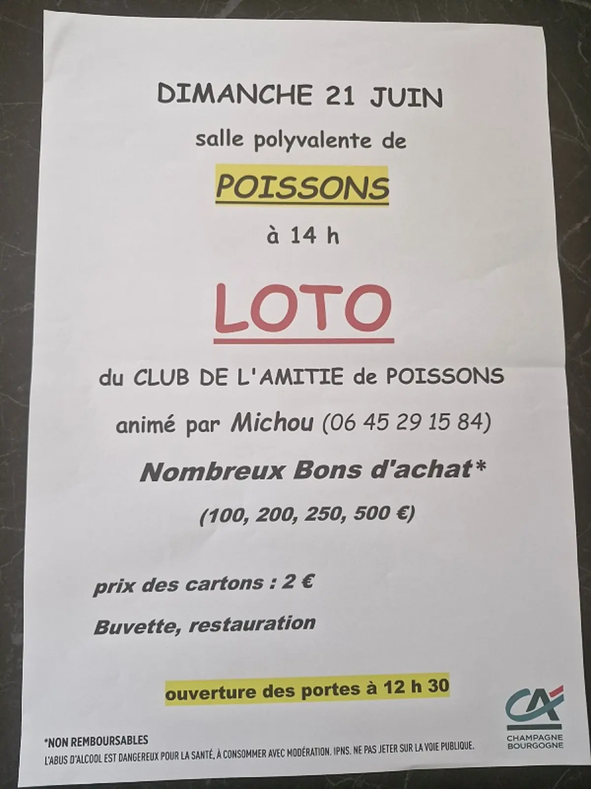 Loto du Club de l'Amitié de Poissons