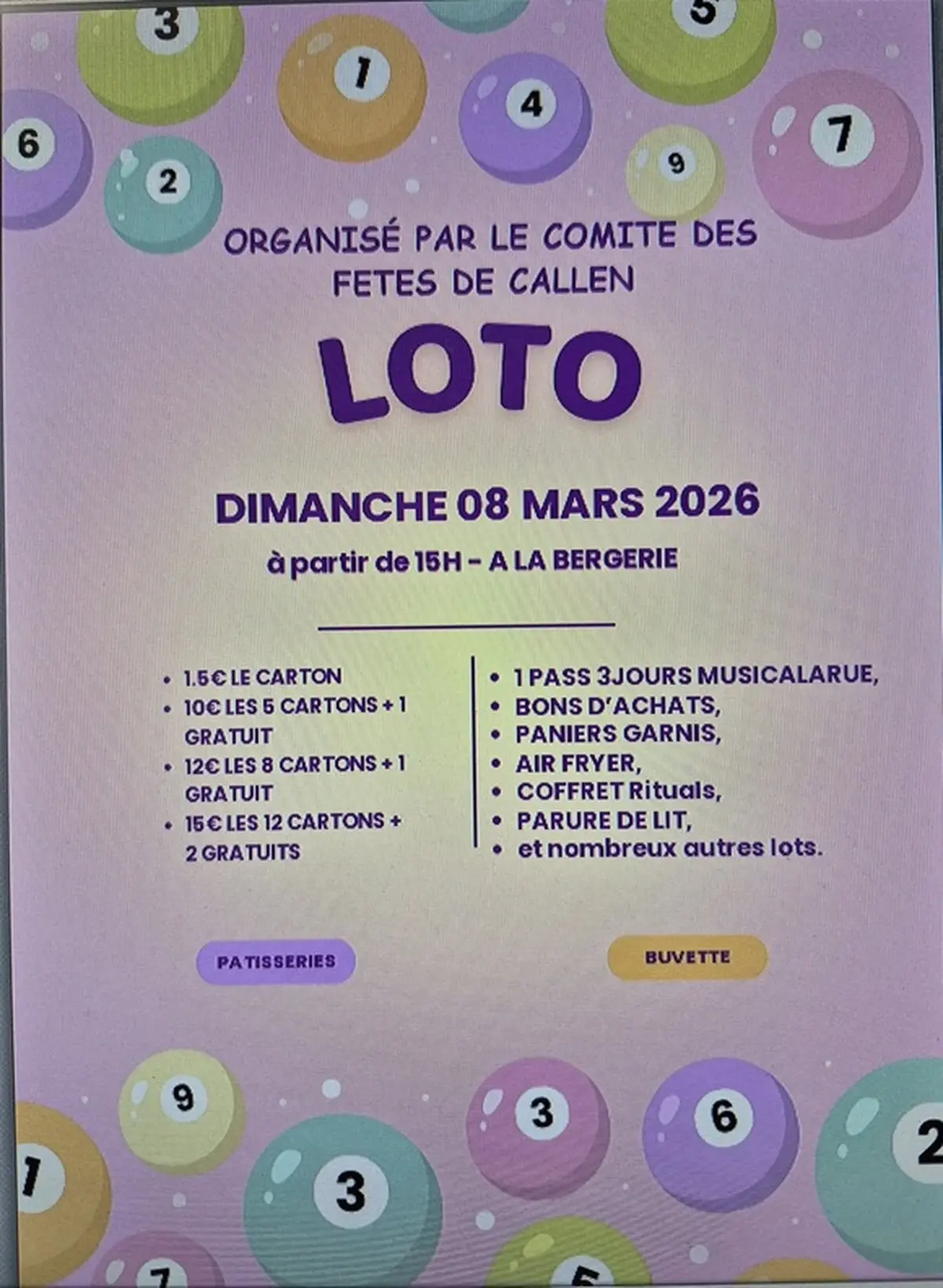 Loto du comité des fêtes de Callen