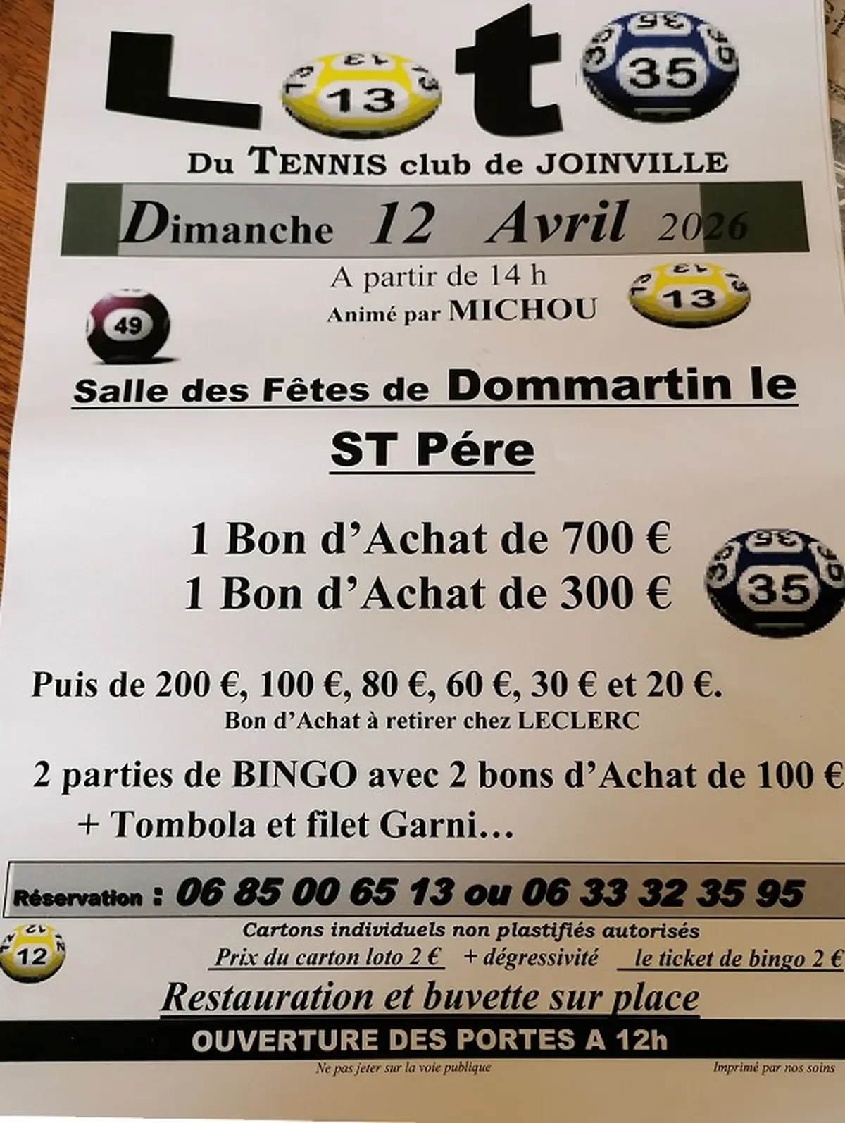 Loto du tennis club de Joinville