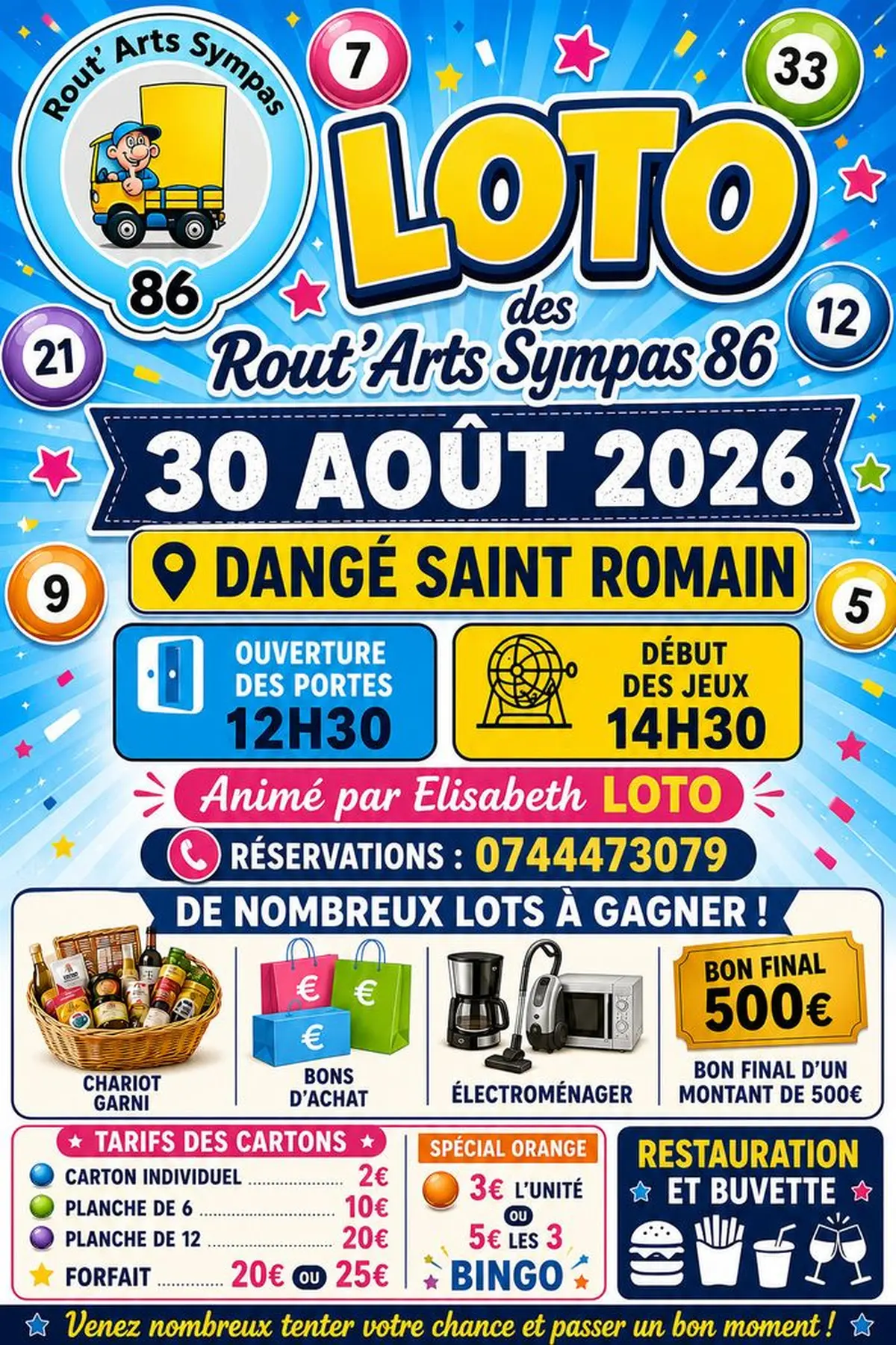 Loto Le 30/08 - Rout'Arts Sympas 86