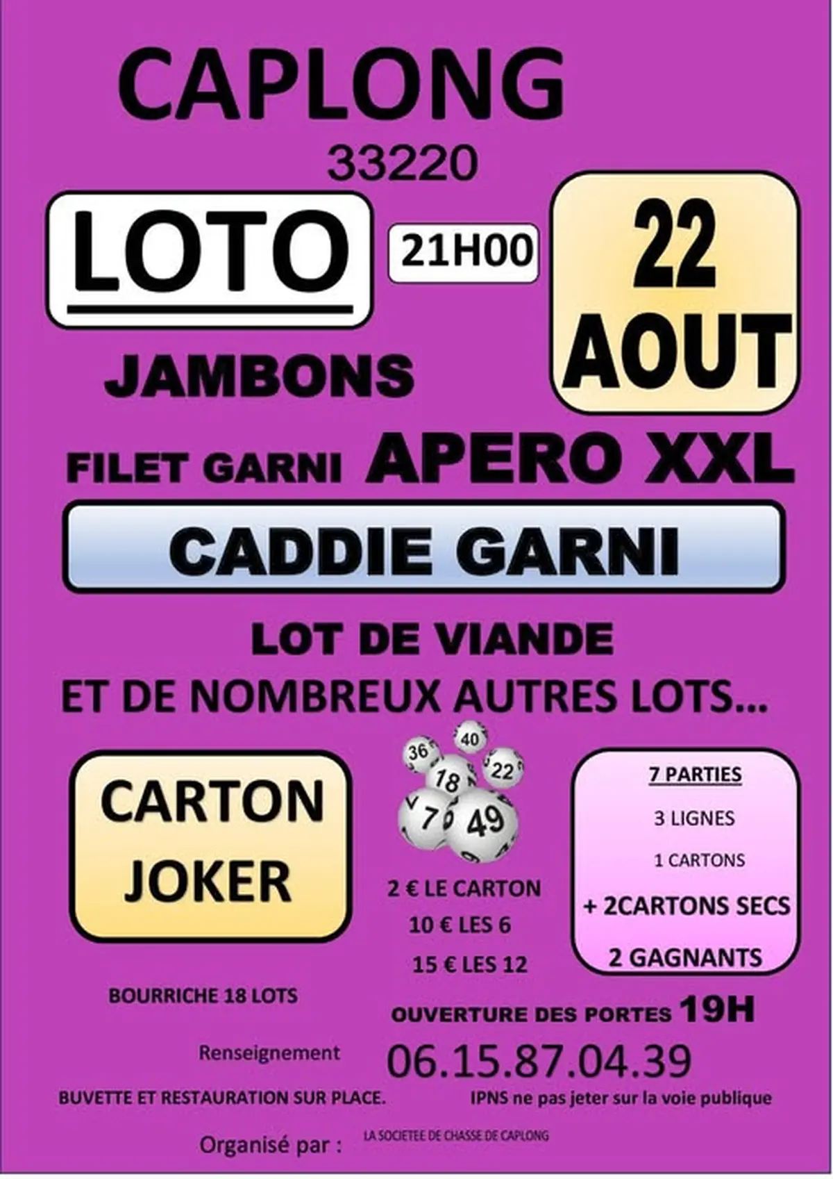 Loto par la Société de chasse de Caplong