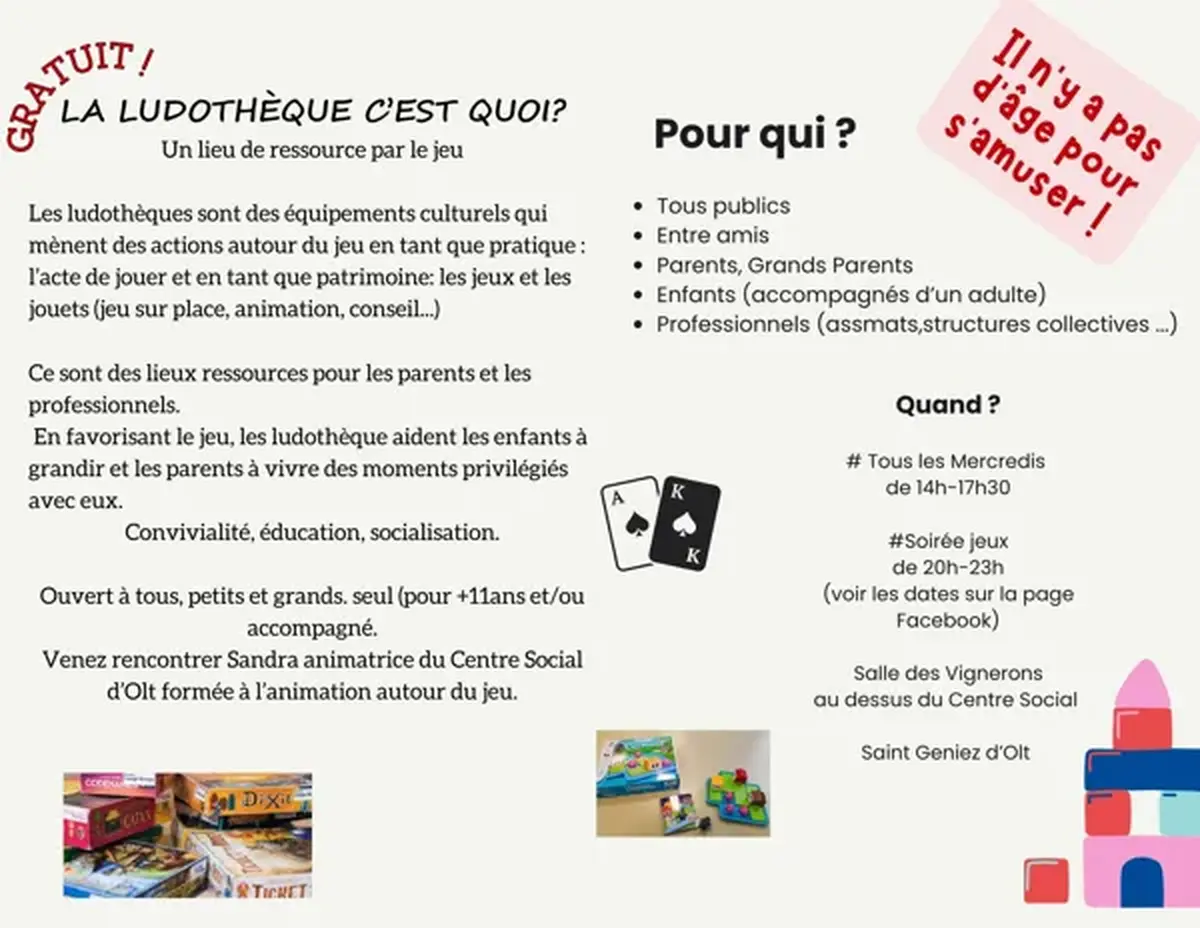 Ludothèque : espace jeux de sociétés à St Geniez d'Olt